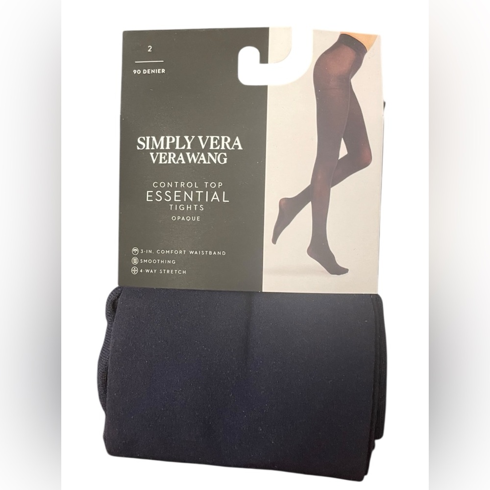 Simply Vera Wang Tights Women Sz 2 Small Navy Comfort Stretch 90 Denier NEW